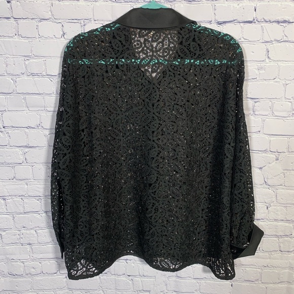 Black Label by Chico's Womens Sheer Lace Button Down Black Sz 8 Whimsigoth Fairy - Picture 6 of 6